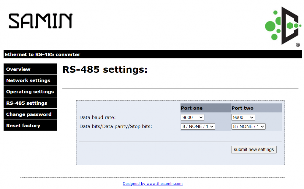 تنظیمات rs485